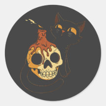 Schwarze Katze und Schädel im Vintagen Stil