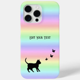 Schwarze Katze und Schmetterling auf Regenbogen Case-Mate iPhone Hülle