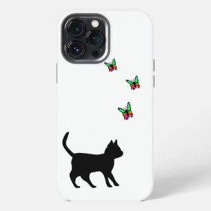 Schwarze Katze und Schmetterling iPhone 13 Pro Max Hülle
