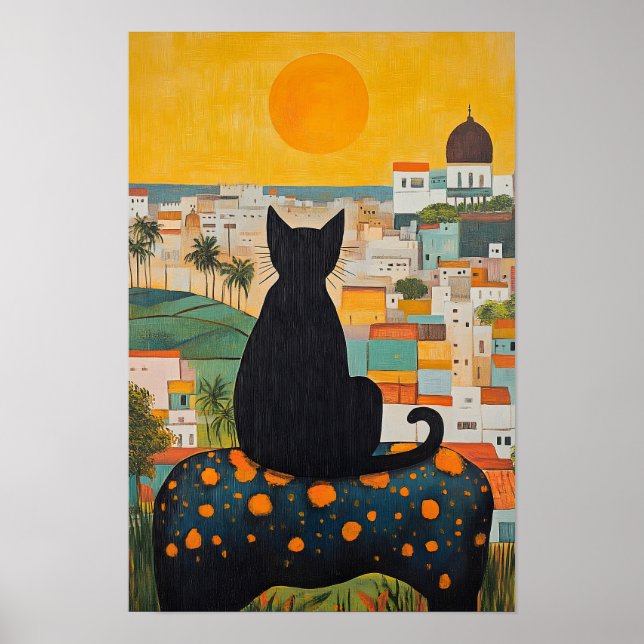 Schwarze Katze und schöne Stadt  Poster (Vorne)