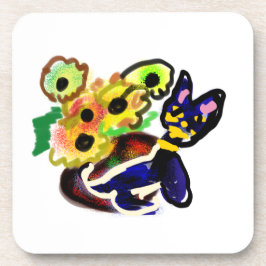 Schwarze Katze und Sonnenblumen Getränkeuntersetzer