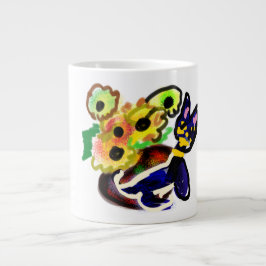 Schwarze Katze und Sonnenblumen Jumbo-Tasse