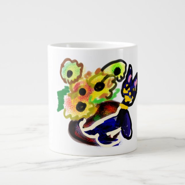 Schwarze Katze und Sonnenblumen  Jumbo-Tasse (Vorderseite)