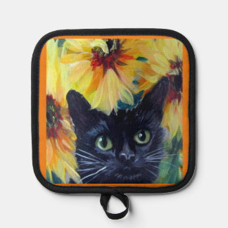 Schwarze Katze und Sonnenblumen Ofenhandschuhe & T Topflappen