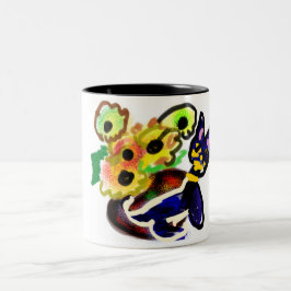 Schwarze Katze und Sonnenblumen Zweifarbige Tasse