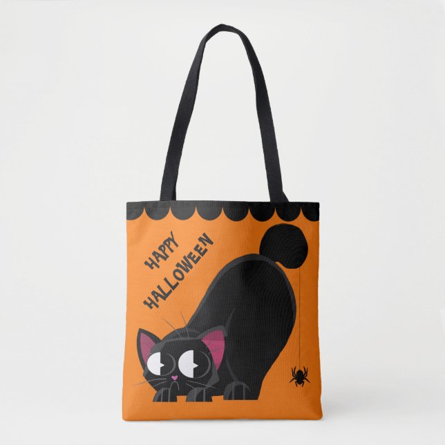 Schwarze Katze und Spinne Halloweens Tasche (Vorderseite)