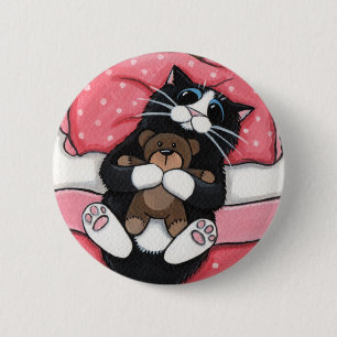 Schwarze Katze und Teddy - Katzenart Button