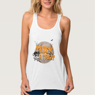 Schwarze Katze und Totenkopf Süßes oder Saures Hal Tank Top