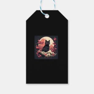 Schwarze Katze und Vollmond-Kirschblossom Akzente Geschenkanhänger
