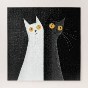 Schwarze Katze und weiße Katzen auf Schwarz