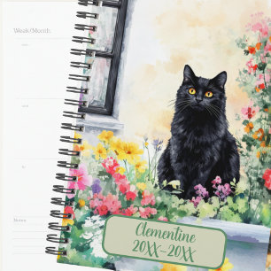 Schwarze Katze undatiertes Terminkalender-Tagebuch Planer