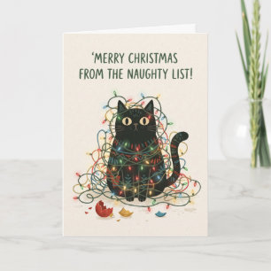 Schwarze Katze Ungezogen-Liste Weihnachtskarte Karte