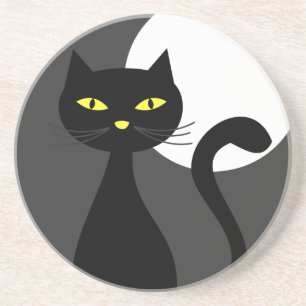 Schwarze Katze unter dem vollen MondHalloween-Unte Getränkeuntersetzer