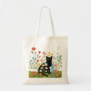 Schwarze Katze unter farbenfrohen Wildblumen - Ker Tragetasche