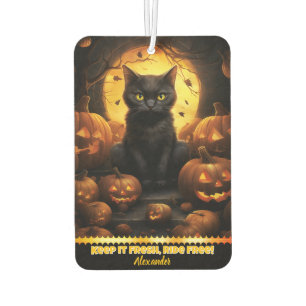 Schwarze Katze unter glühenden Kürbis Autolufterfrischer