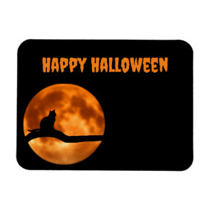 Schwarze Katze unter Orange Moon Return Label Magnet