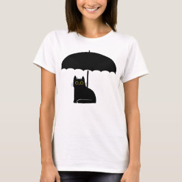 Schwarze Katze unter Schirm T-Shirt
