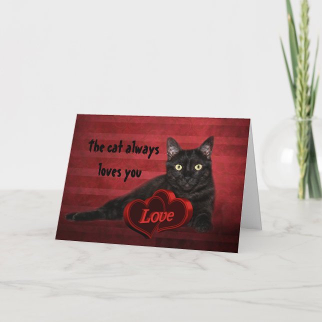 Schwarze Katze Valentinsgruß Feiertagskarte (Vorderseite)