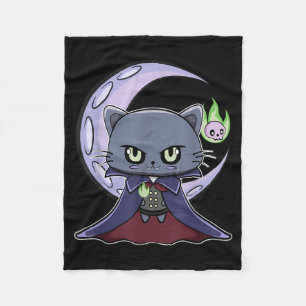 Schwarze Katze Vampir Dracula und magisches Feuer Fleecedecke