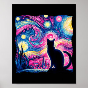 Schwarze Katze Van Gogh Sternennacht Art Herzen Va Poster