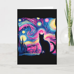 Schwarze Katze Van Gogh Sternennacht Kunst Herzen  Karte