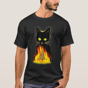 Schwarze Katze verbrennt einen Weihnachtsbaum Lust T-Shirt
