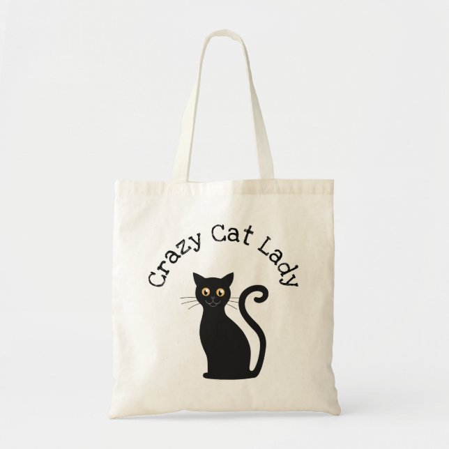 Schwarze Katze verrückter Katzendame Tragetasche (Vorne)