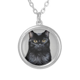 Schwarze Katze Versilberte Kette