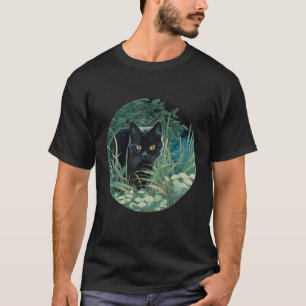 Schwarze Katze versteckt im hohen Gras T-Shirt