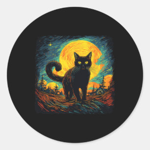 Schwarze Katze Vintage Retro Stil Katzen Kunst Wer Runder Aufkleber