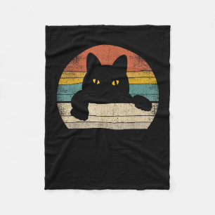 Schwarze Katze Vintage Retro Stil - Katzenliebhabe Fleecedecke