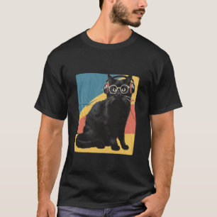 Schwarze Katze Vintage Retro Stil Schwarze Kätzche T-Shirt