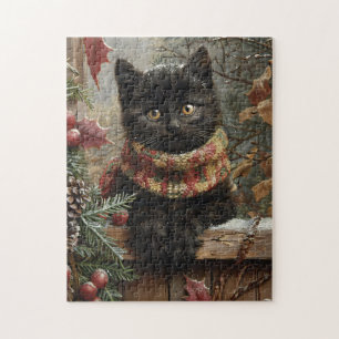 Schwarze Katze Vintage-Weihnachtskunst