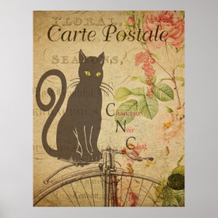 Schwarze Katze Vintages französisches Postkartenpo Poster