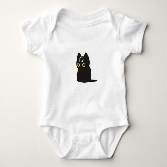 Schwarze Katze Void Loading Cute Lustig Funny Tier Baby Strampler (Vorderseite)