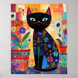 Schwarze Katze, Volkskunst Poster
