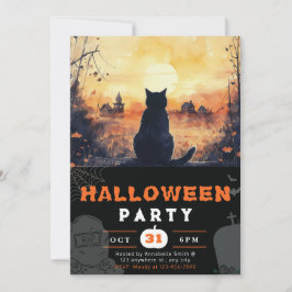 Schwarze Katze Vollmond Autumn Schwarzes Halloween Einladung
