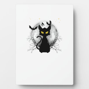 Schwarze Katze Vollmond Fledermäuse & Sternennacht Fotoplatte
