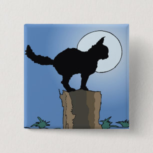 Schwarze Katze Vollmond Halloween Mondlicht Button