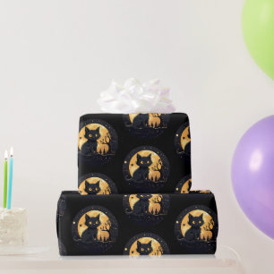 Schwarze Katze Vollmond Himmels-Schwarz Halloween Geschenkpapier