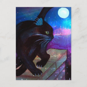 Schwarze Katze Vollmond Postkarte