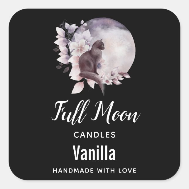 Schwarze Katze von der magischen Full Moon Candle  Quadratischer Aufkleber (Vorderseite)