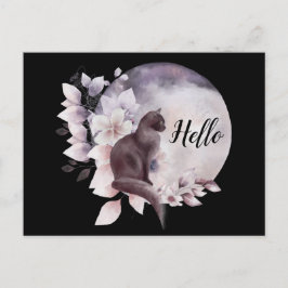 Schwarze Katze von einem magischen Vollmond Hallo Postkarte