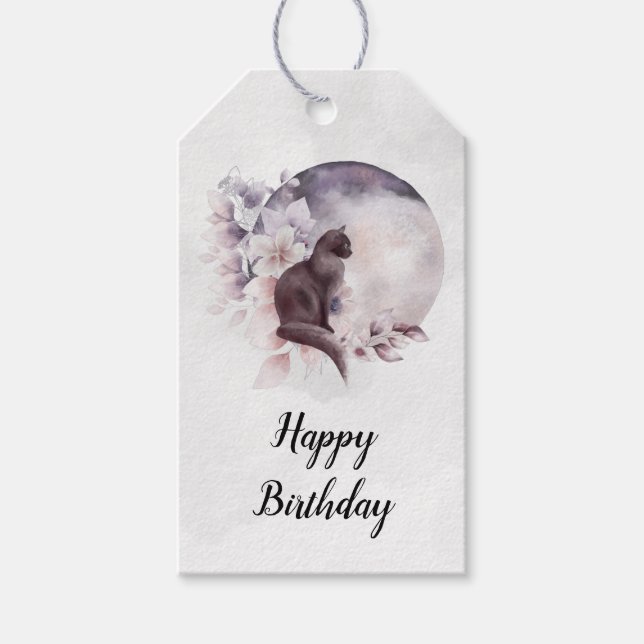 Schwarze Katze von einem magischen Vollmond zum Ge Geschenkanhänger (Vorderseite)