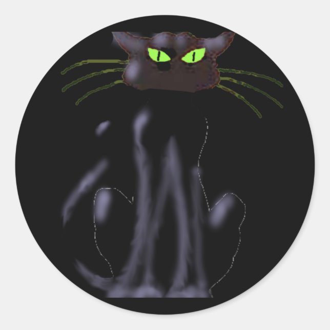 SCHWARZE KATZE VON SHARON SHARPE RUNDER AUFKLEBER (Vorderseite)