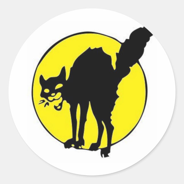 Schwarze Katze vor den Mondklebern Runder Aufkleber (Vorderseite)