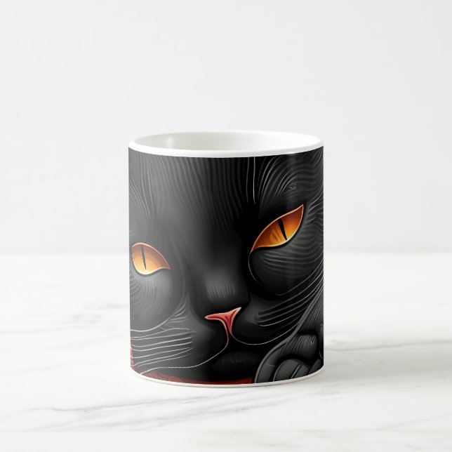 Schwarze Katze vor einem Kamin Kaffeetasse (Mittel)