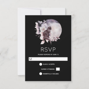 Schwarze Katze vor einer magischen Vollmondhochzei RSVP Karte