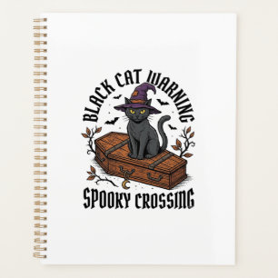 Schwarze Katze Warnung Vintage Halloween Hexenkatz Planer