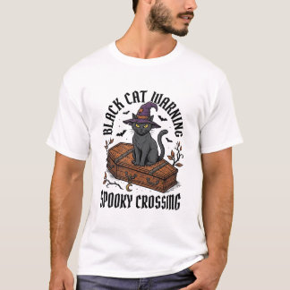 Schwarze Katze Warnung Vintage Halloween Hexenkatz T-Shirt